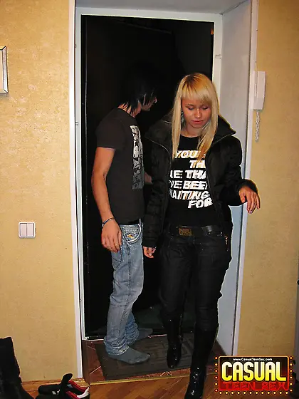 Brave girlfriend comes to handsome man with the only one aim to