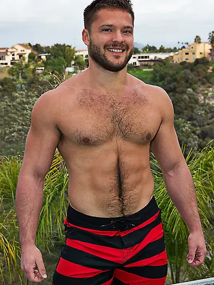 Cheerful cub Hudson exposing his thick meat