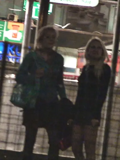 Blonde fishnet stockings pleasuring