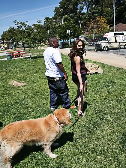 Skinny manages to keep her eyes open for a black guy who cums ov