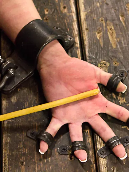 Nude girl strapped floor