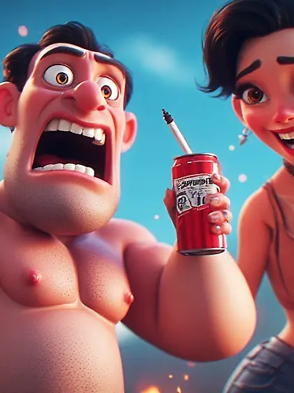 Sexy Woman + Lit Cig + Nude Man + Gasoline = ?