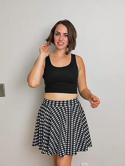 Short hair babe teasing with nude upskirt to get you off