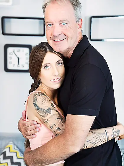 Tattooed brunette receives cum in her mouth after having sex wit