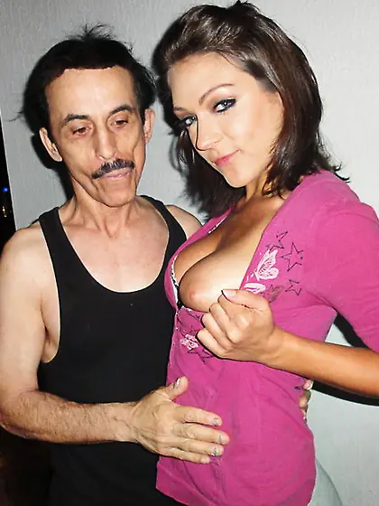 Skinny aged man fuck gorgeous brunette beauty Roxy Love and cums