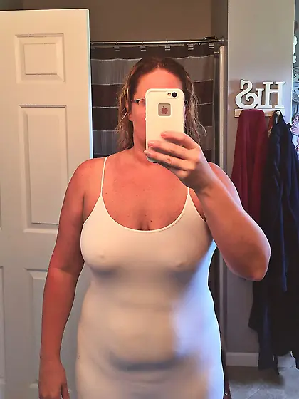 Hot BBW wife with big nipples, sexy belly and hairy pussy