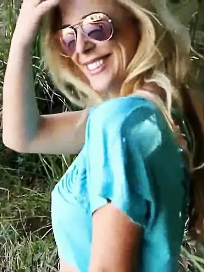 Blonde busty bombshell drops her panties...