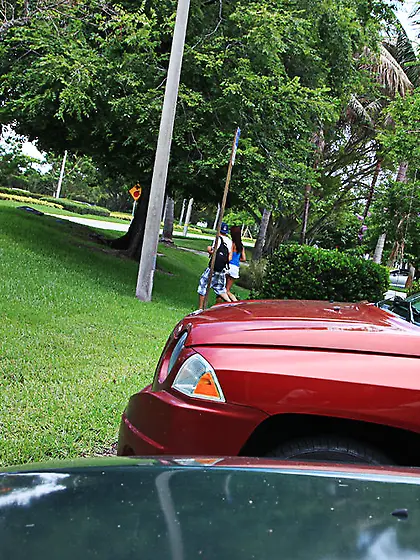 Alexis Grace takes her shorts off outdoors and takes a ride on b