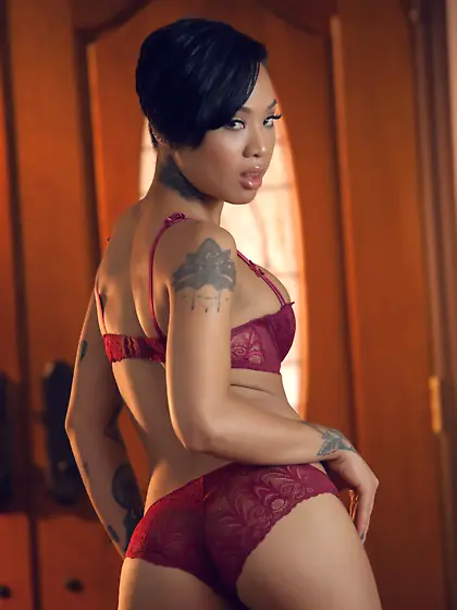 Hard penis is the only thing that the Asian hottie with tattoos