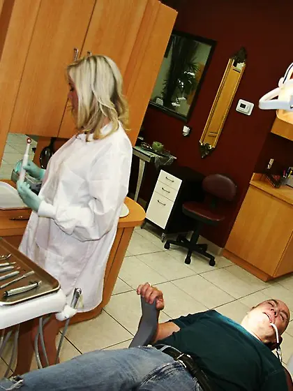 Britney Beth takes her white lab coat and then fucks with her ha