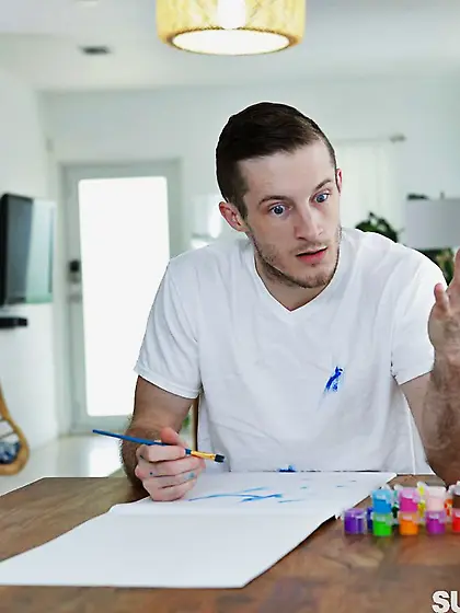 Teasing her clit with a paintbrush during...