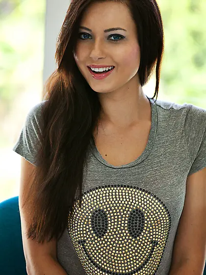 Natasha Belle takes her little panties off and then plays with h