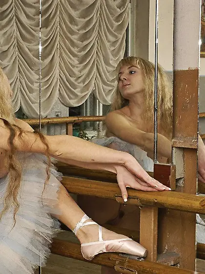 Shy ballerina blonde slowly but surely exposing her delicious pu