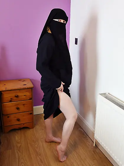 wife wearing Burqa with Niqab naked underneath
