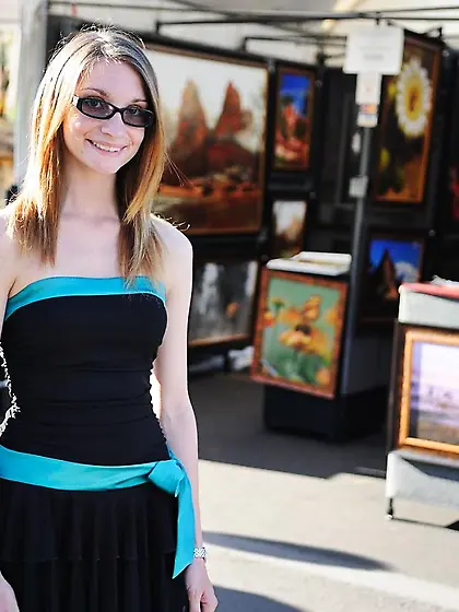 Glassed girl Penny FTV with no panties under her dress plays wit