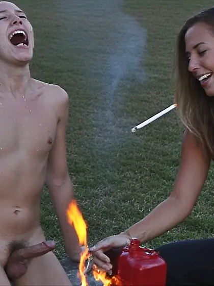 Sexy Woman + Lit Cig + Nude Man + Gasoline = ?