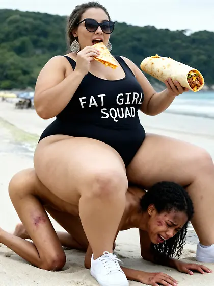 Fat girl sits on nigger