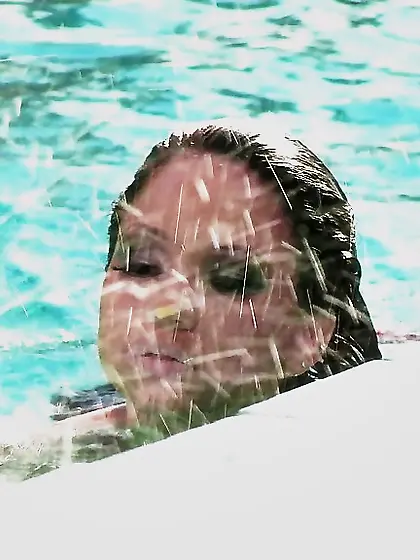 American voluptuous poolside