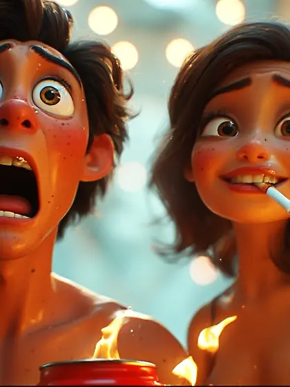 Sexy Woman + Lit Cig + Nude Man + Gasoline = ?