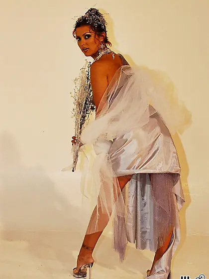 Attractive brunette lady Nikita Denise strips her bridal outfit