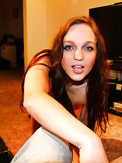 Amateur POV photoset of hot redhead banged into tiny pussy and f