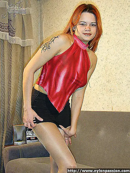 Young girl's nylon games