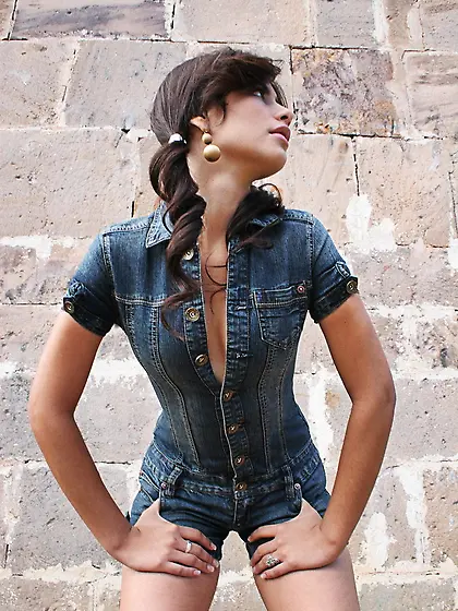 Pigtailed teen cuttie True Tere takes off her denim outfit and s