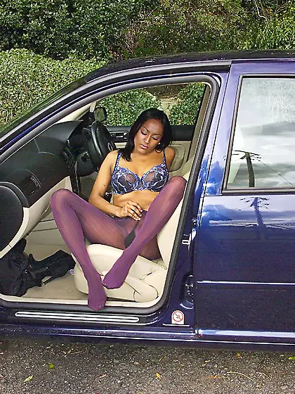 Touching herself in the car