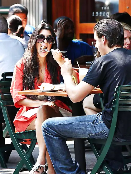 Kourtney Kardashian upskirts while having lunch at Bar Pitt
