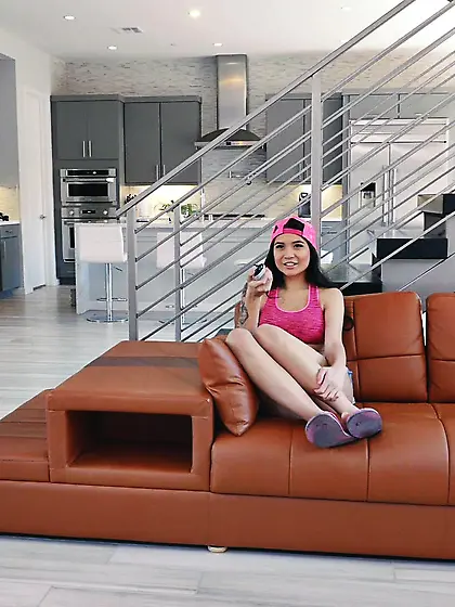 Naughty long-haired brunette sucks