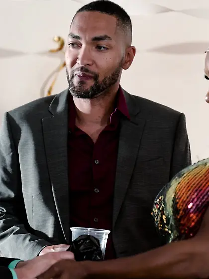 Ebony Mystique sucks two hard cocks and gets properly fucked