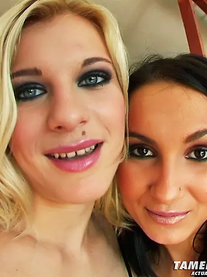 Blonde brunette eats cum