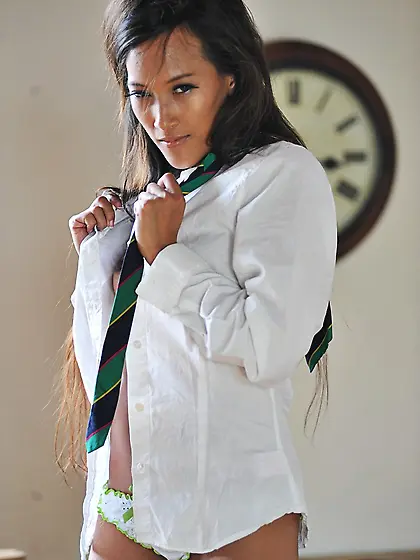Asian glam model Ayla Sky reveals her schoolgirl socks and shoes