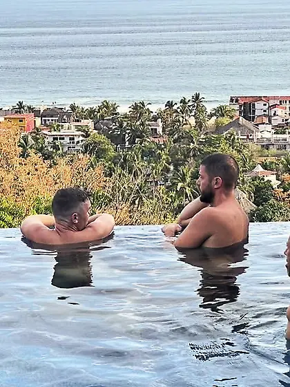 Man skinny dipping at the beach/pool