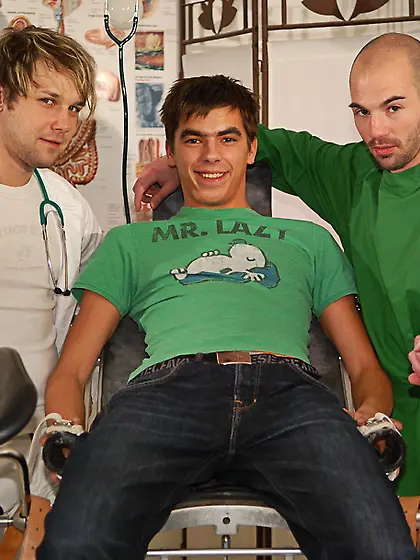 Blond doctor bald assistant