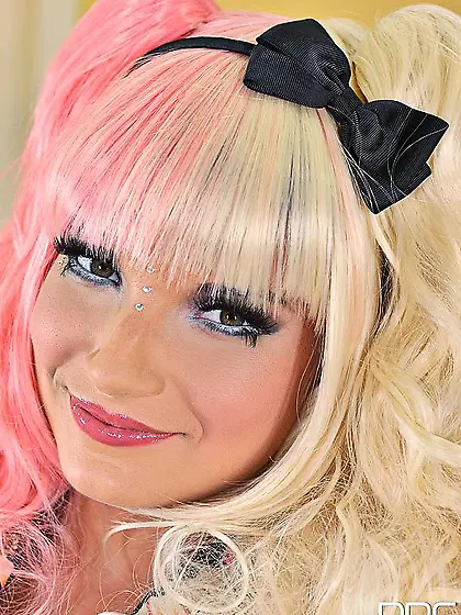 Salacious uniform blonde Anita Bellini is sliding the fingers as