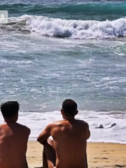 Man skinny dipping at the beach/pool