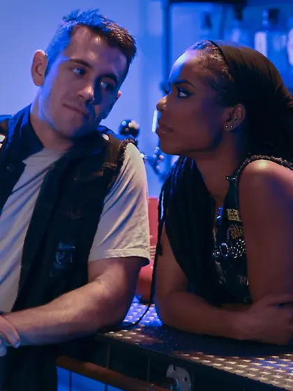 Sporty black chick with fake boobs gets fucked balls deep