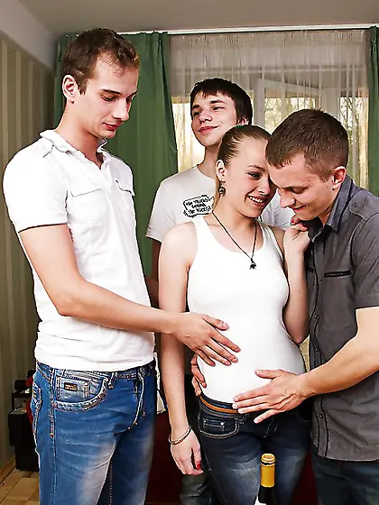 Tiny tits amateur gangbang