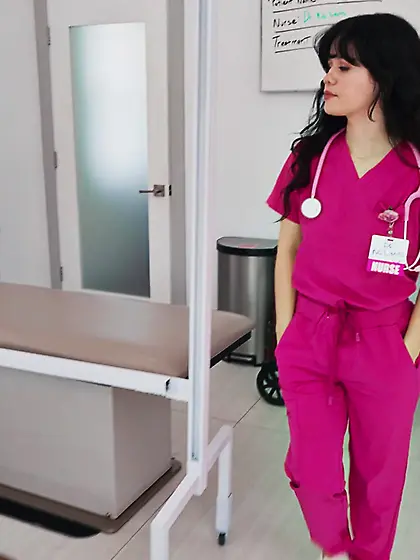 Young nurse with natural breasts sucks and rides big black cock