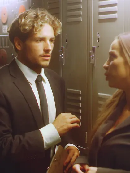 Horny brunette seduces young dude and fucks him in the bathroom