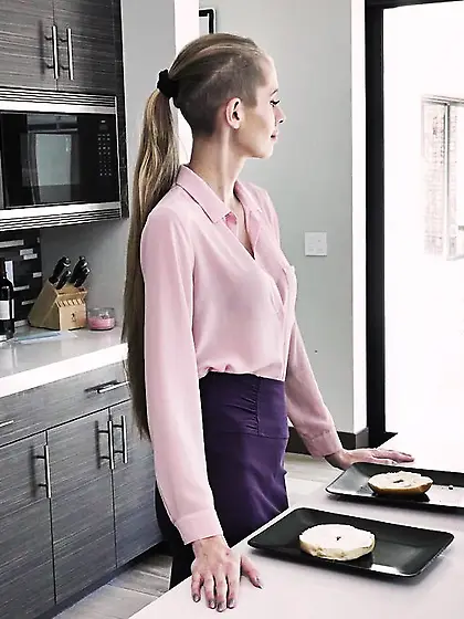 Skinny blondie supervises brother