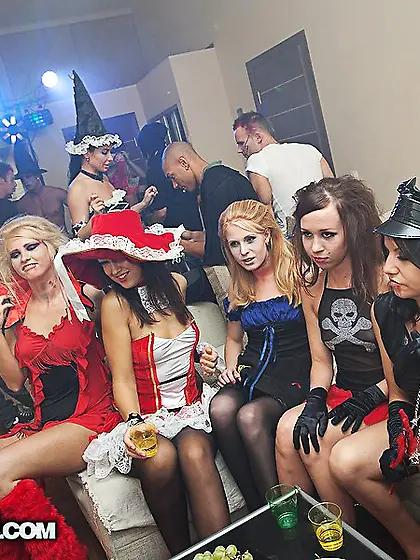 Hot coeds participate in an orgy after getting drunk at a party