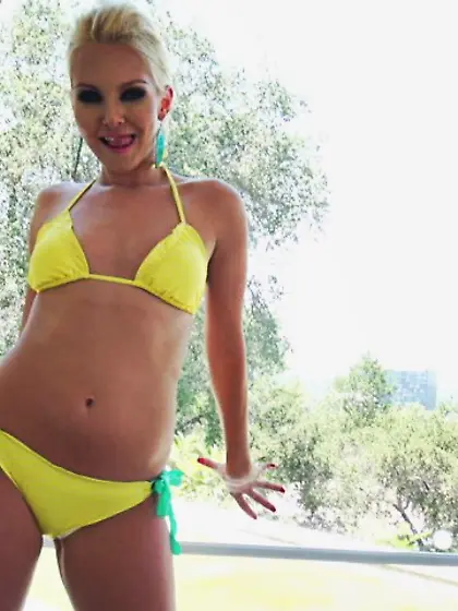 Skinny blonde yellow bikini