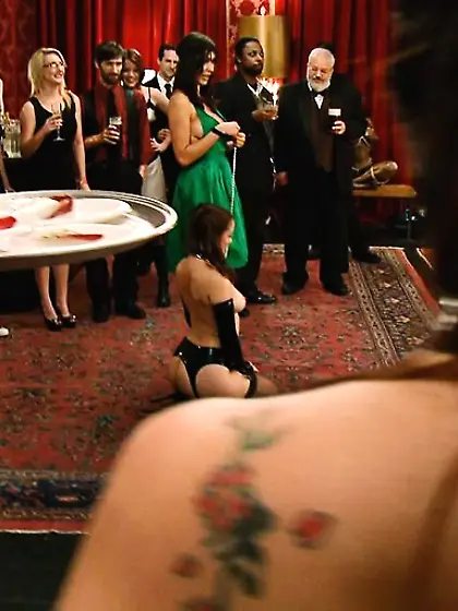 Mistress emerald-colored dress directs