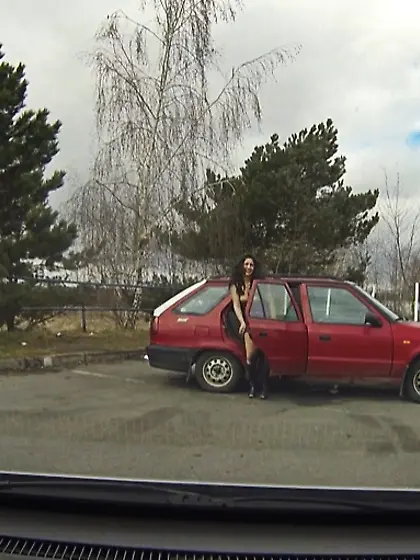 Busty bitch purple miniskirt