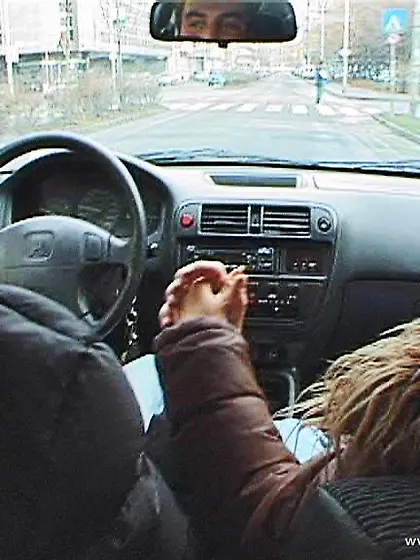 Liz Honey kneels before her handsome lover and slurps on his thr