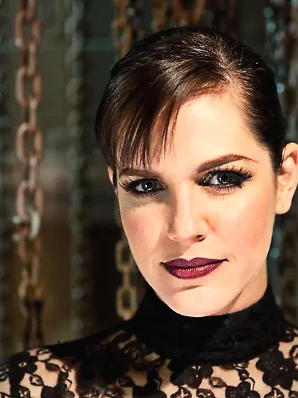 Short-haired blonde fiercely fingered