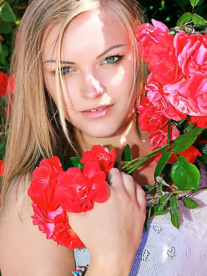 Cute busty blonde reveals