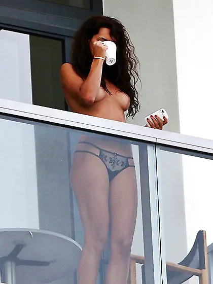 Raffaella Modugno Drinks Coffee On Her Balcony In Miami